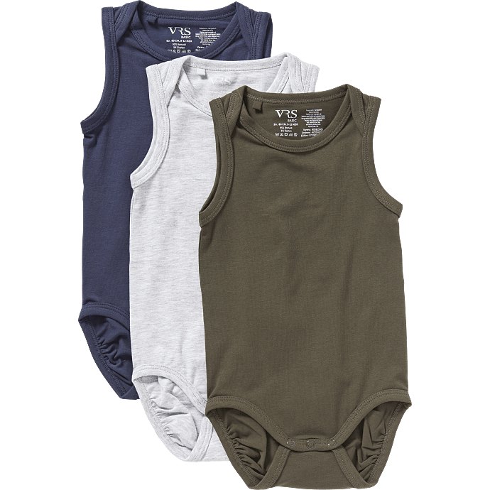 VRS baby 3-pak body str. 92 - mørkeblå/grå/grøn