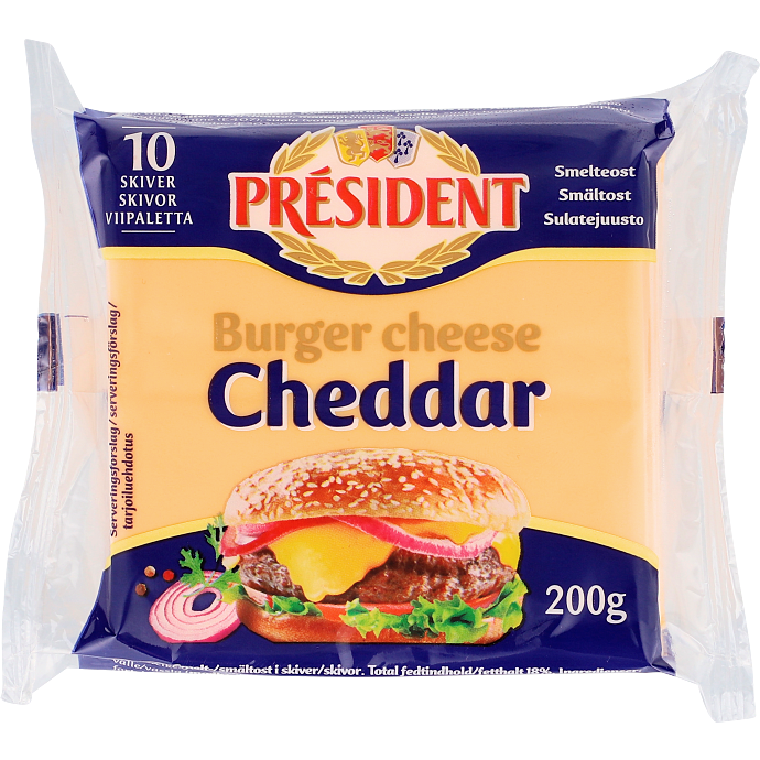 Toast- og burgerost i skiver m. cheddar 40+