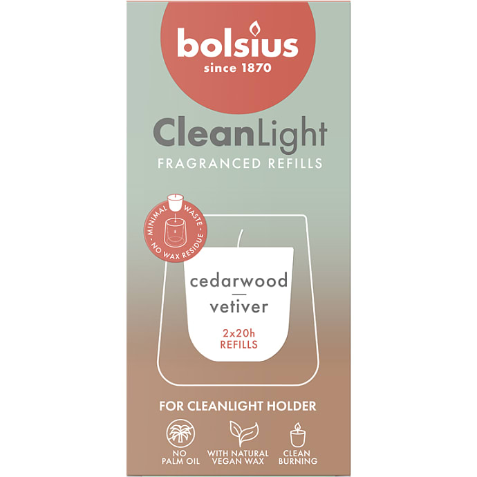 Bolsius Cleanlight refill duftlys 2-pak - Cedarwood