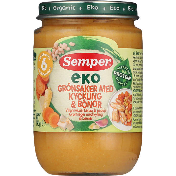 Grøntsagsmos m. kylling fra 6 mdr. øko