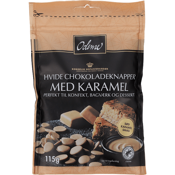 Hvide chokoladeknapper m. karamelsmag