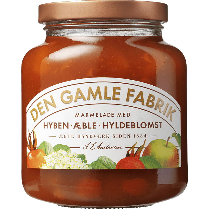 Hyben-, æble- og hyldeblomstmarmelade