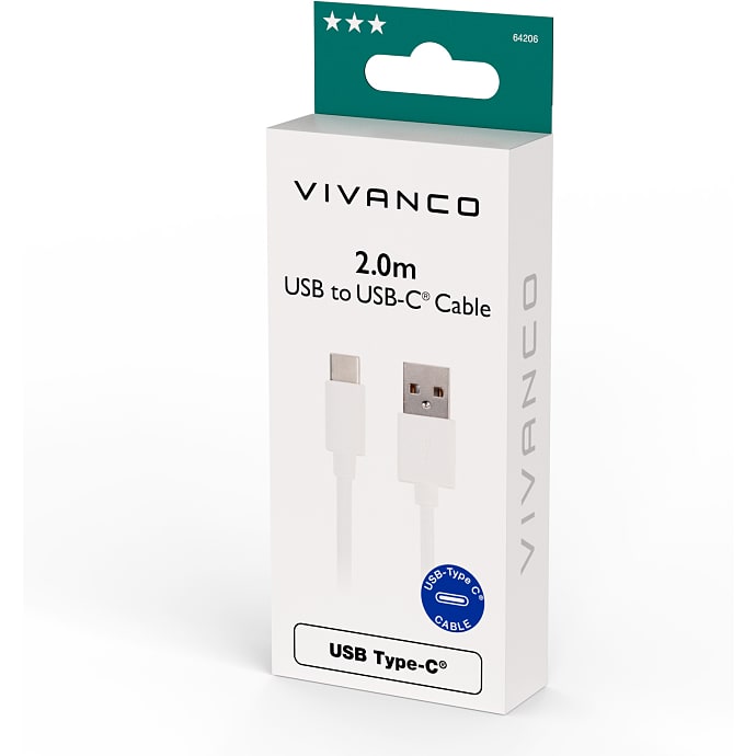 Vivanco USB til USB-C 2m kabel - hvid