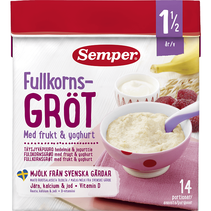 Fuldkornsgrød m. frugt og yoghurt fra 18 mdr.