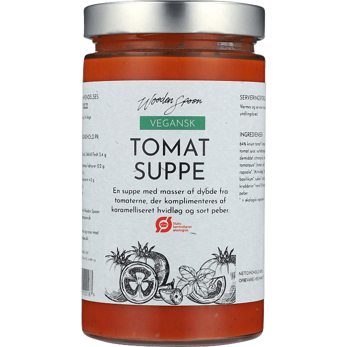 Tomatsuppe m. karamelliseret hvidløg og sort peber øko