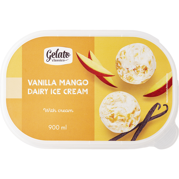 Mælkeis m. vanilje- og mangosmag