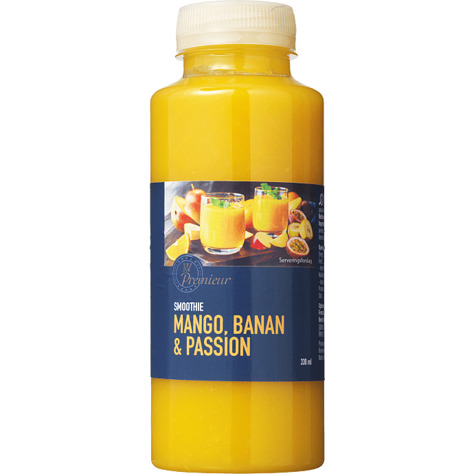 Smoothie m. mango, banan og passionsfrugt