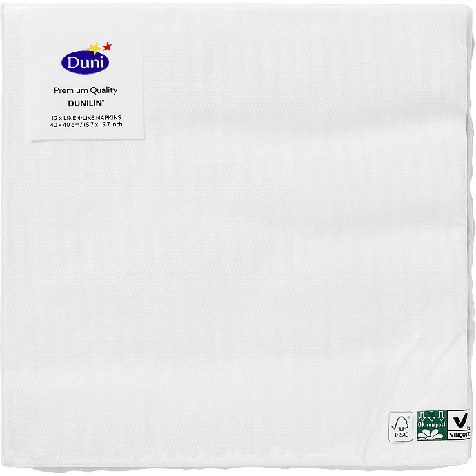Duni ensfarvede servietter 40x40 cm 12-pak - hvid