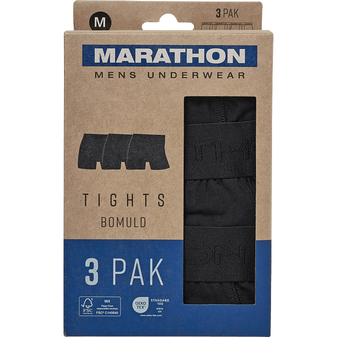 Marathon herre 3-pak tights str. 3XL - sort