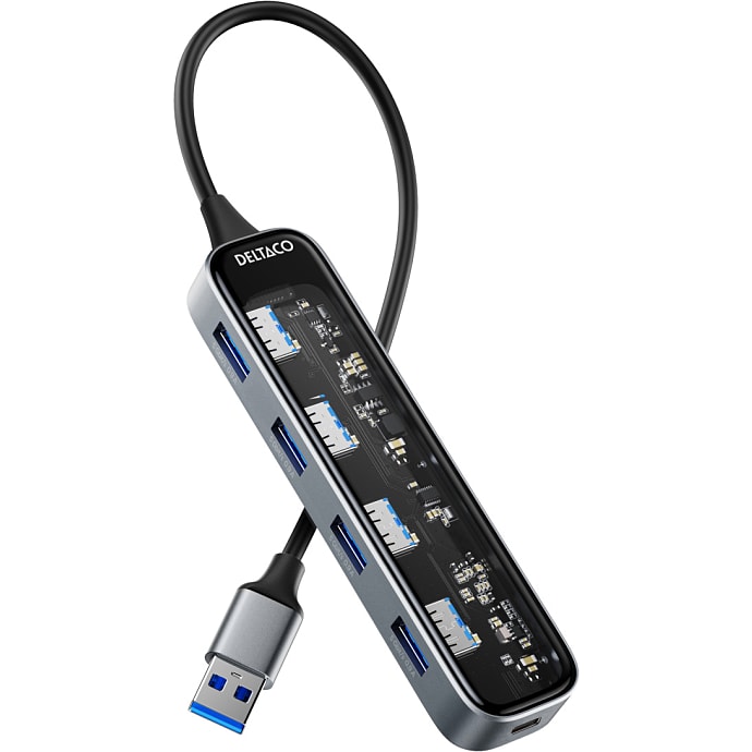 Deltaco USB hub 4-port - transparent