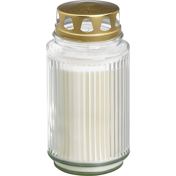 Lanternelys i glas inkl. stormlåg Ø9 x H18 cm - hvid