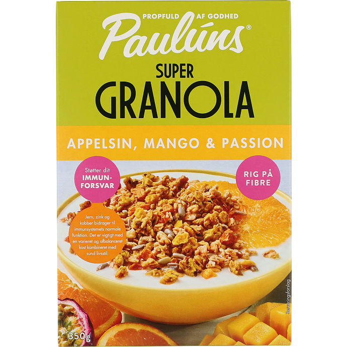 Granola m. appelsin, mango og passionsfrugt