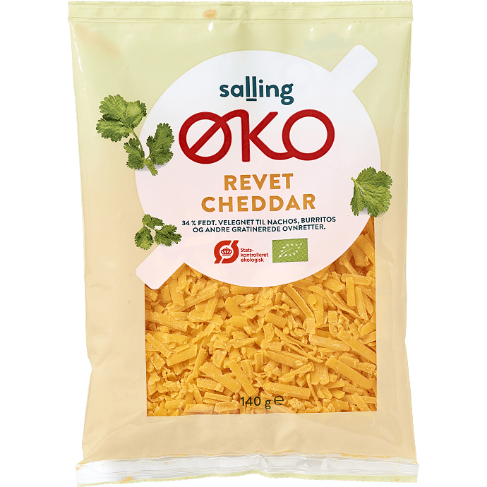 Revet cheddar 34% fedt øko
