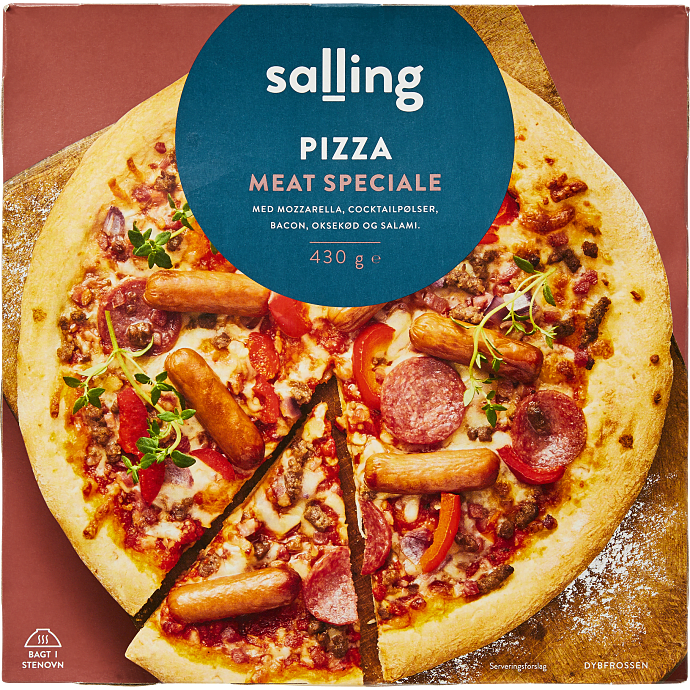 Pizza m. cocktailpølser og hakket oksekød