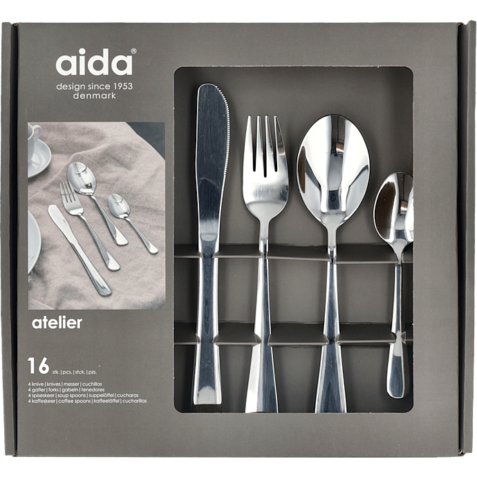 Atelier bestiksæt - blankt stål (16 dele)