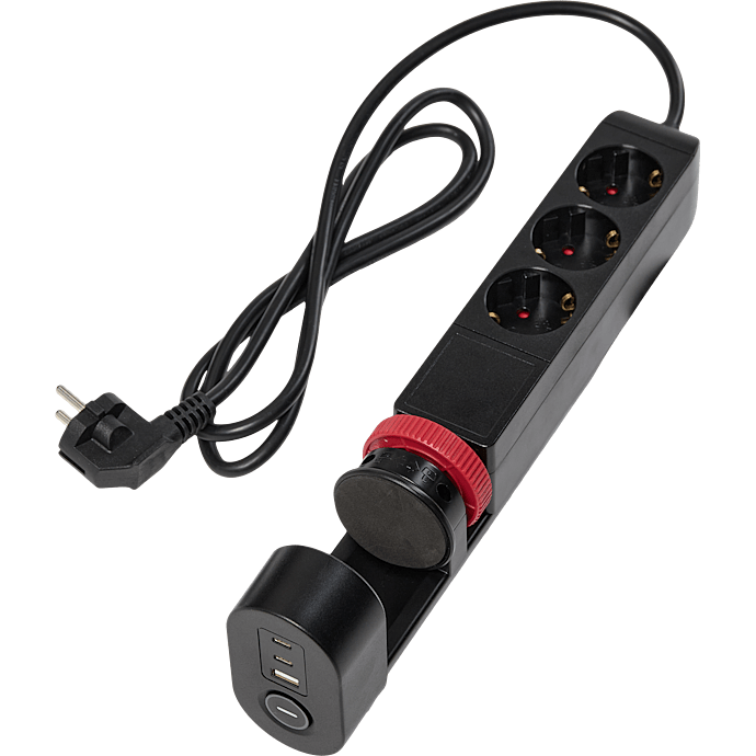 Elworks stikdåse med 3 udtag, 1 USB-A og 2 USB-C - sort