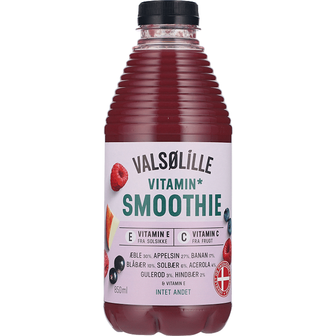 Smoothie m. appelsin, æble, banan, blåbær, solbær og vitamin E