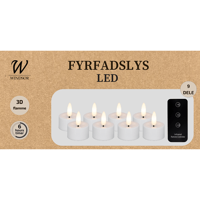 Windsor LED fyrfadslys 8-pak - hvid