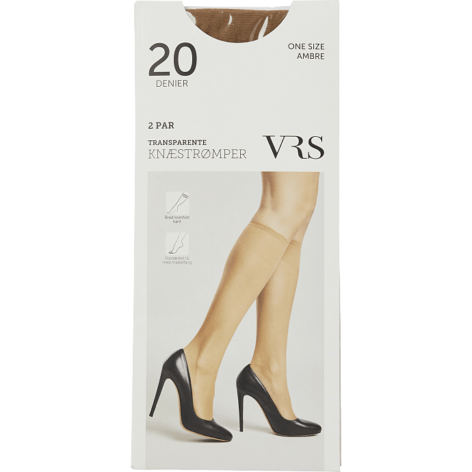 VRS 2-pak knæstrømper transparent str. onesize - mørkebrun