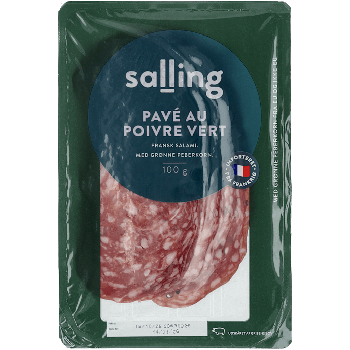 Tørret fransk salami m. grøn peber i skiver