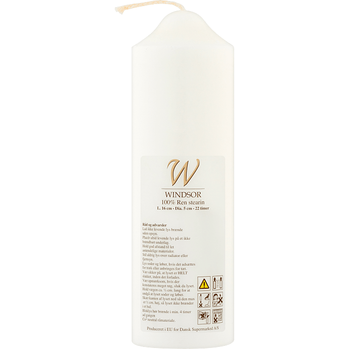 Windsor bloklys ren stearin 5x16 cm - hvid