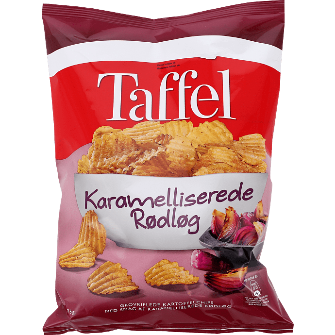 Chips m. karamelliserede rødløg