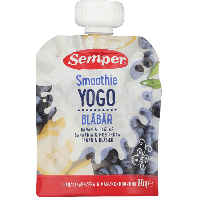 Frugtmos m. yoghurt, banan og blåbær 6 mdr.