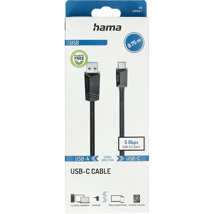 HAMA kabel USB-C og USB 3.2 0,75 meter