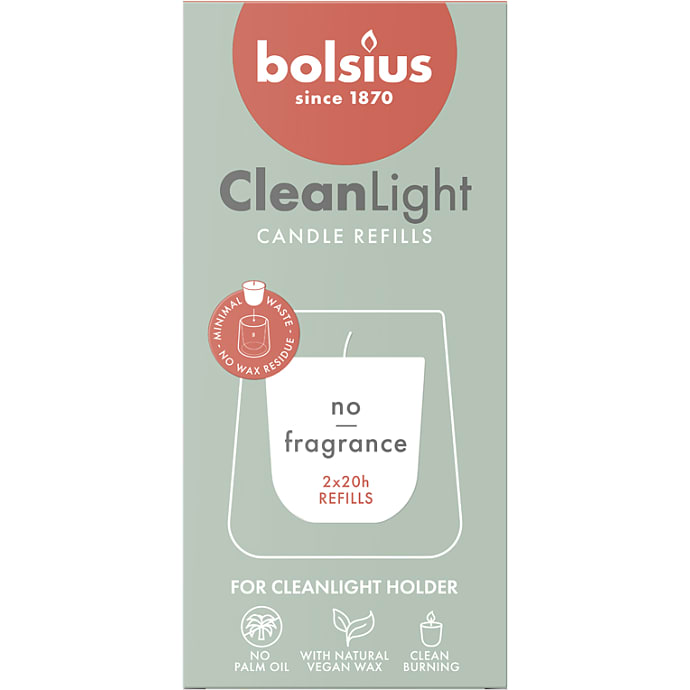 Bolsius Cleanlight refill lys 2-pak - uden duft