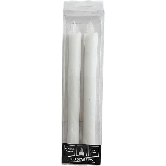 LED stagelys med bevægelig flamme H: 23 cm 2-pak - hvid