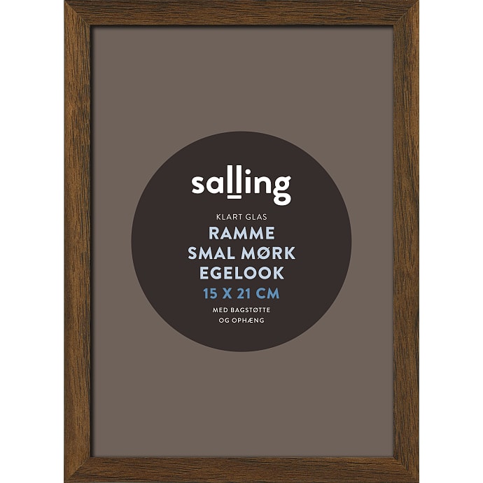 Ramme i mørk egetræslook m. glas - 15x21 cm