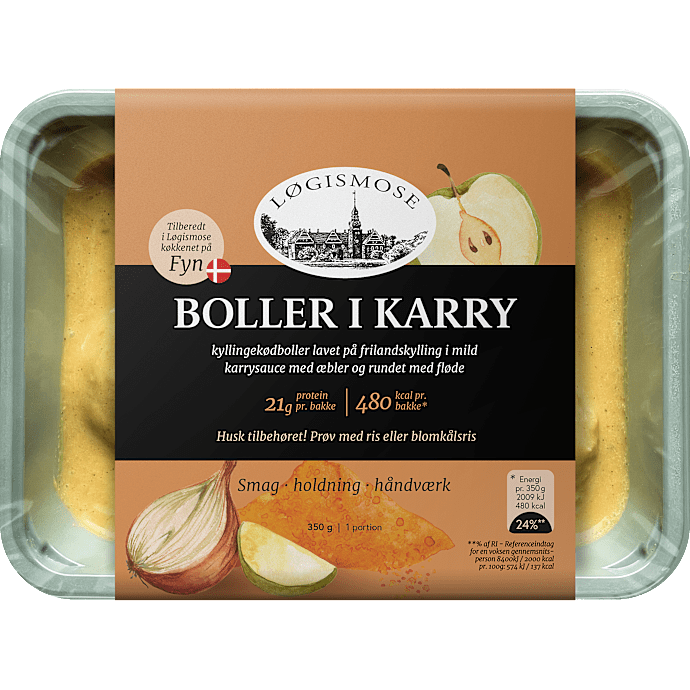 Boller i karry m. kylling og æble