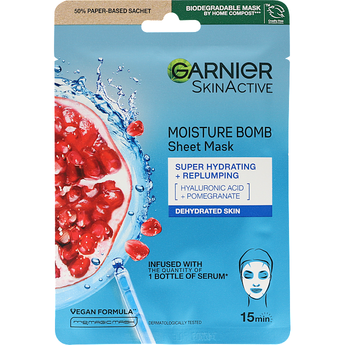 Ansigtsmaske m. granatæble, hyaluronsyre og serum