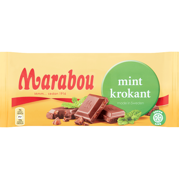 Mælkechokolade m. mintkrokant