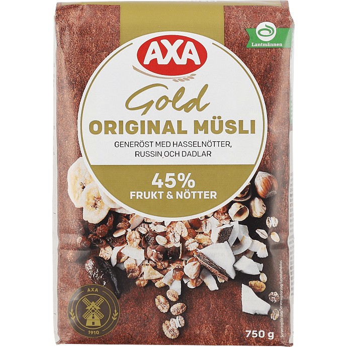 Müsli m. mhasselnødder, rosiner og dadler