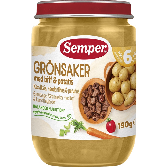 Grøntsager med bøf fra 6 år