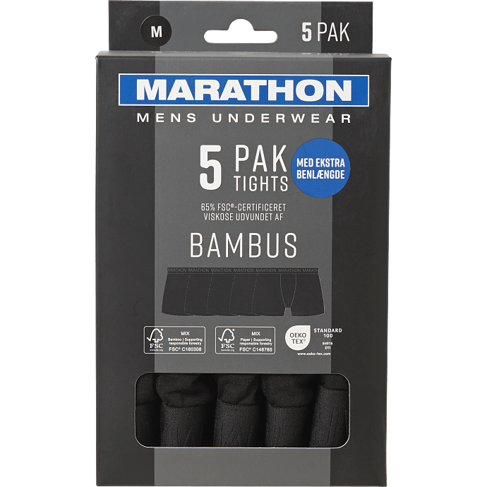 Marathon herre 5-pak tights str. 2XL - sort