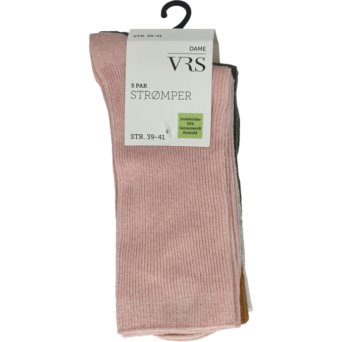 VRS dame 5-pak rib strømper str. 39/41- multifarvet
