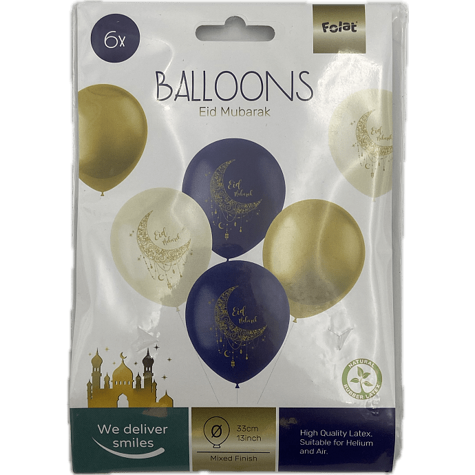 EID balloner 33 cm 6-pak - guld/blå