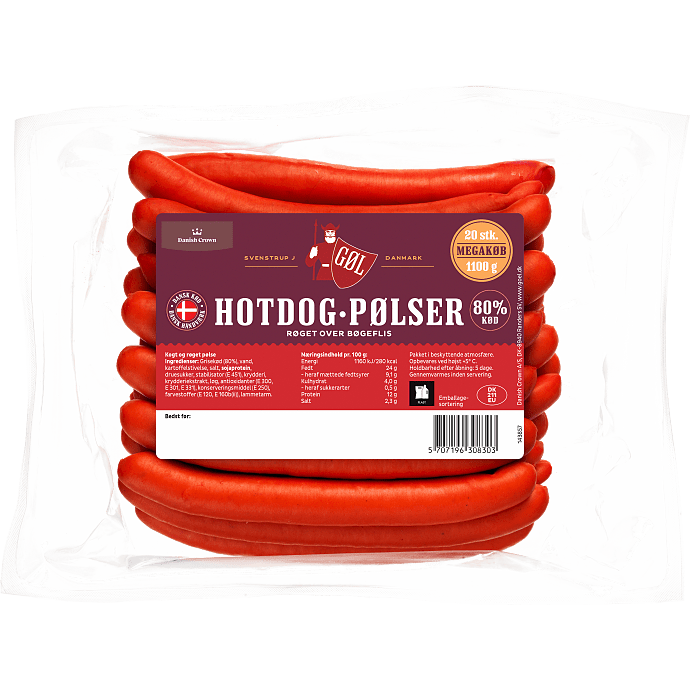 Hotdogpølser 80% kød