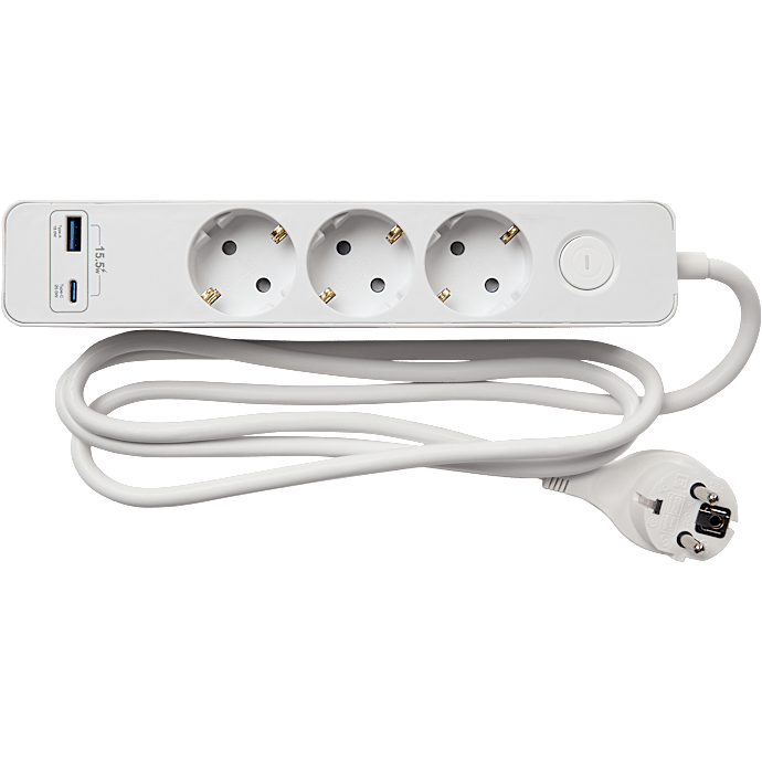 Elworks stikdåse med 3 udtag, 1 USB A og 1 USB C - hvid