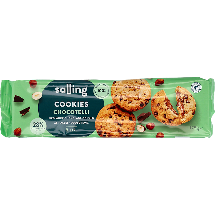 Cookies m. chokoladestykker og hasselnødder