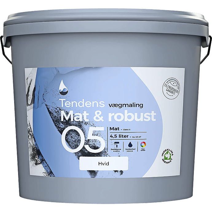 Tendens Mat & Robust vægmaling glans 5 4.5 liter - hvid