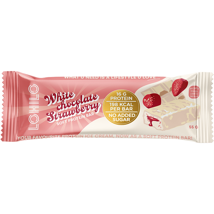 Proteinbar m. hvid chokolade og jordbærsmag