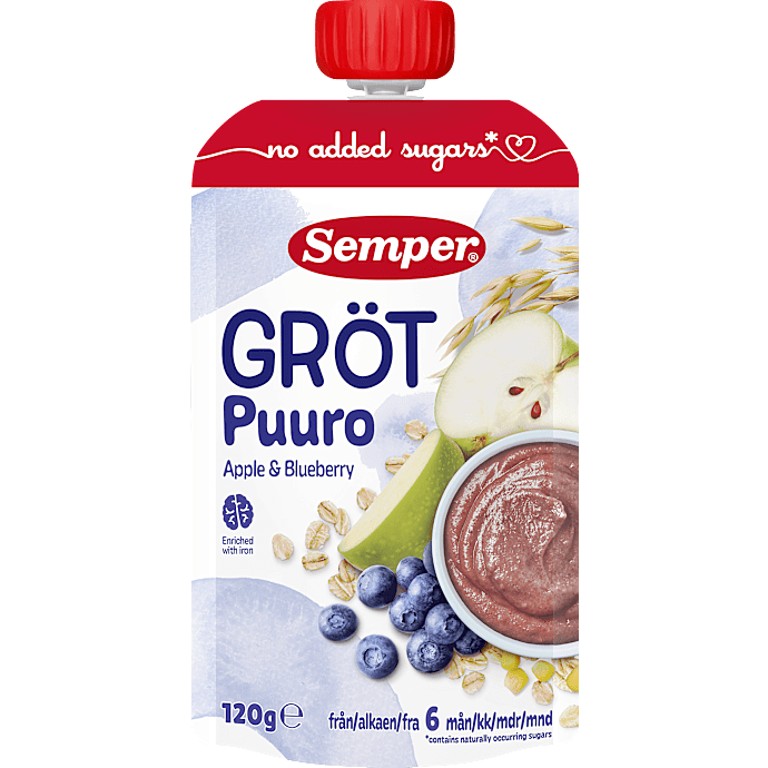 Grødsmoothie m. blåbær og æble fra 6 mdr.