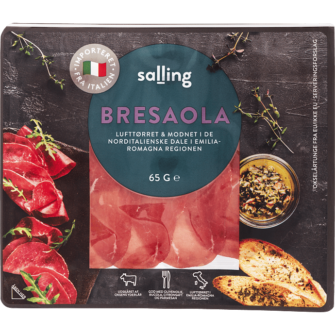 Lufttørret italiensk bresaola i skiver