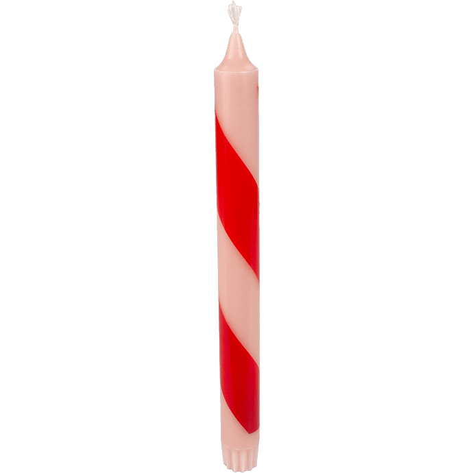 Kronelys med striber 2,2x24 cm - nude/rød