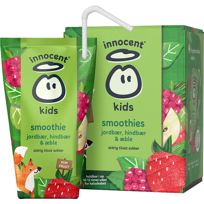 Smoothie m. jordbær, hindbær og æble