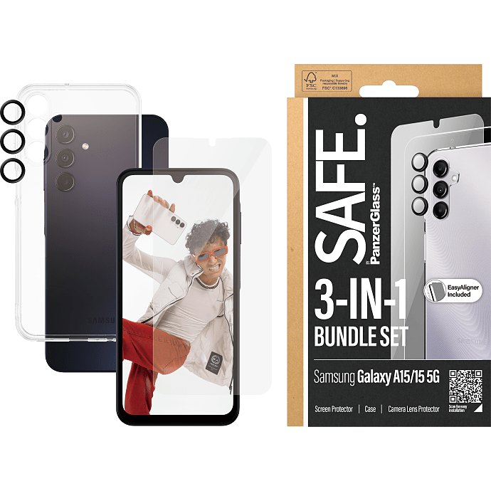PanzerGlass SAFE 3-i-1 beskyttelsessæt Samsung Galaxy A15