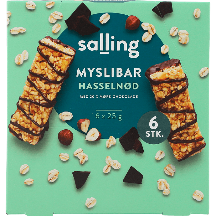 Müslibar m. mørk chokolade og hasselnød